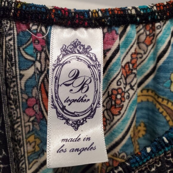 2B Boho Paisley Fringed Bell Sleeve Size Small Mini Dress - Picture 7 of 9